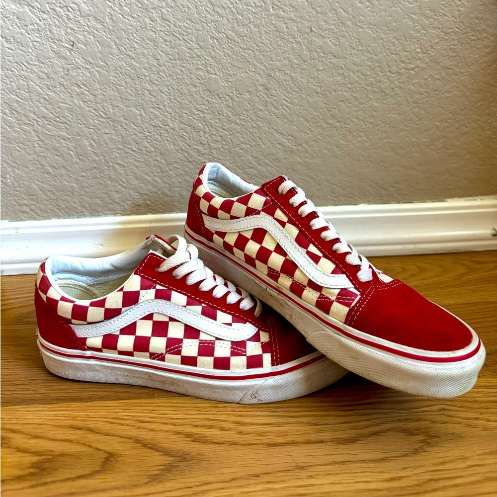 Red and white checkered vans